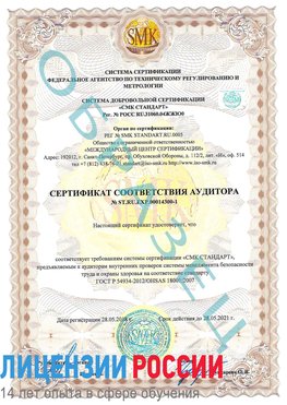 Образец сертификата соответствия аудитора №ST.RU.EXP.00014300-1 Юрюзань Сертификат OHSAS 18001